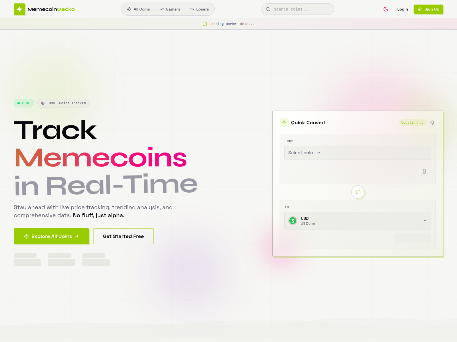 Screenshot of memecoingecko.com