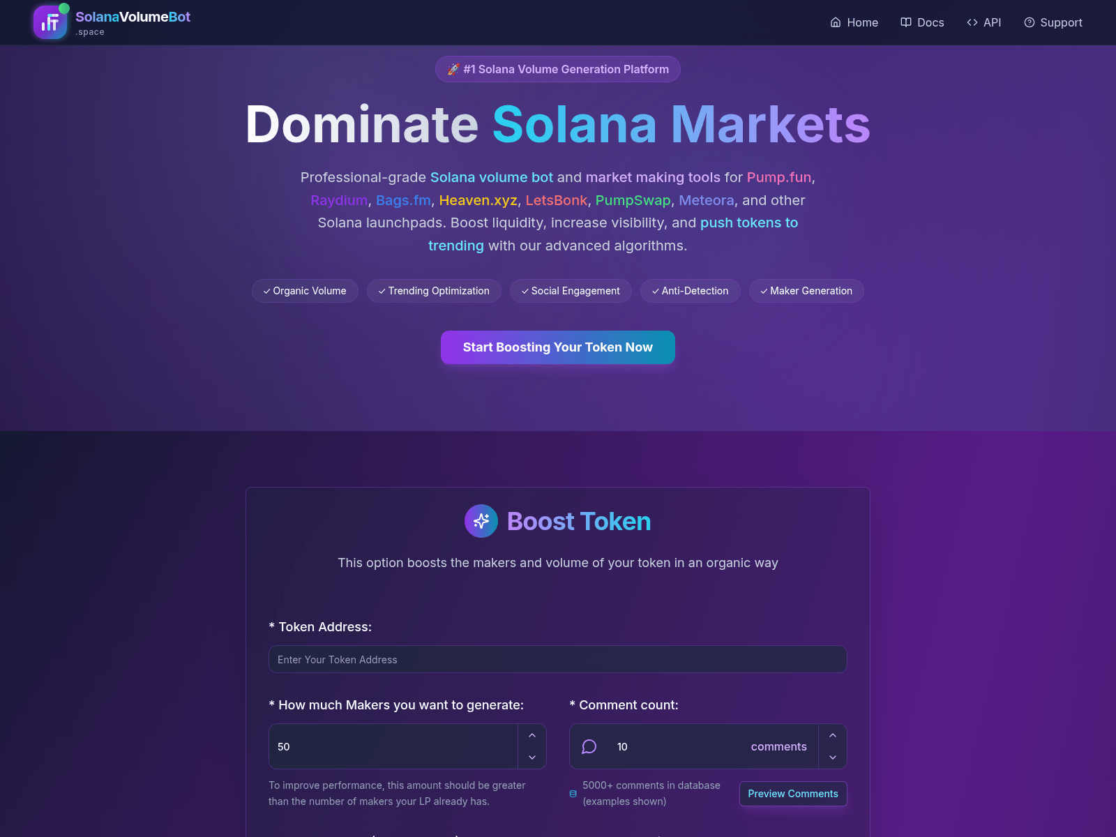 Screenshot of www.solanavolumebot.space