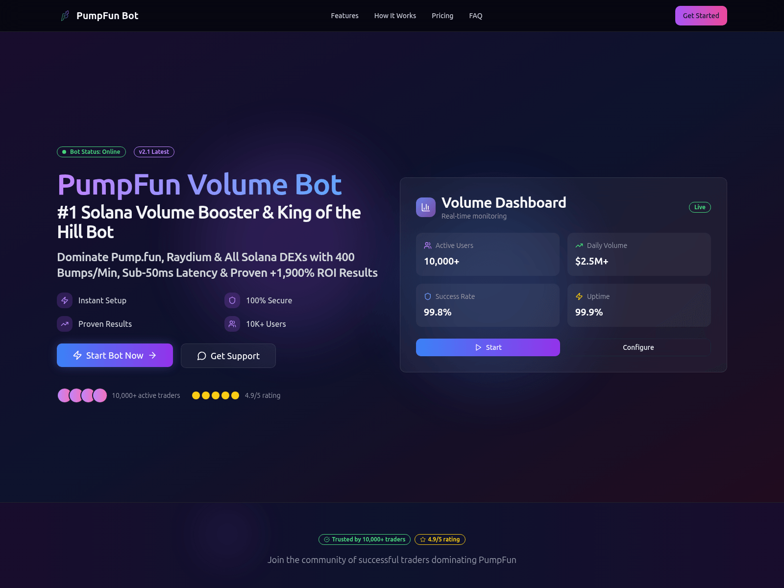 Screenshot of pumpfunvolumebot.net
