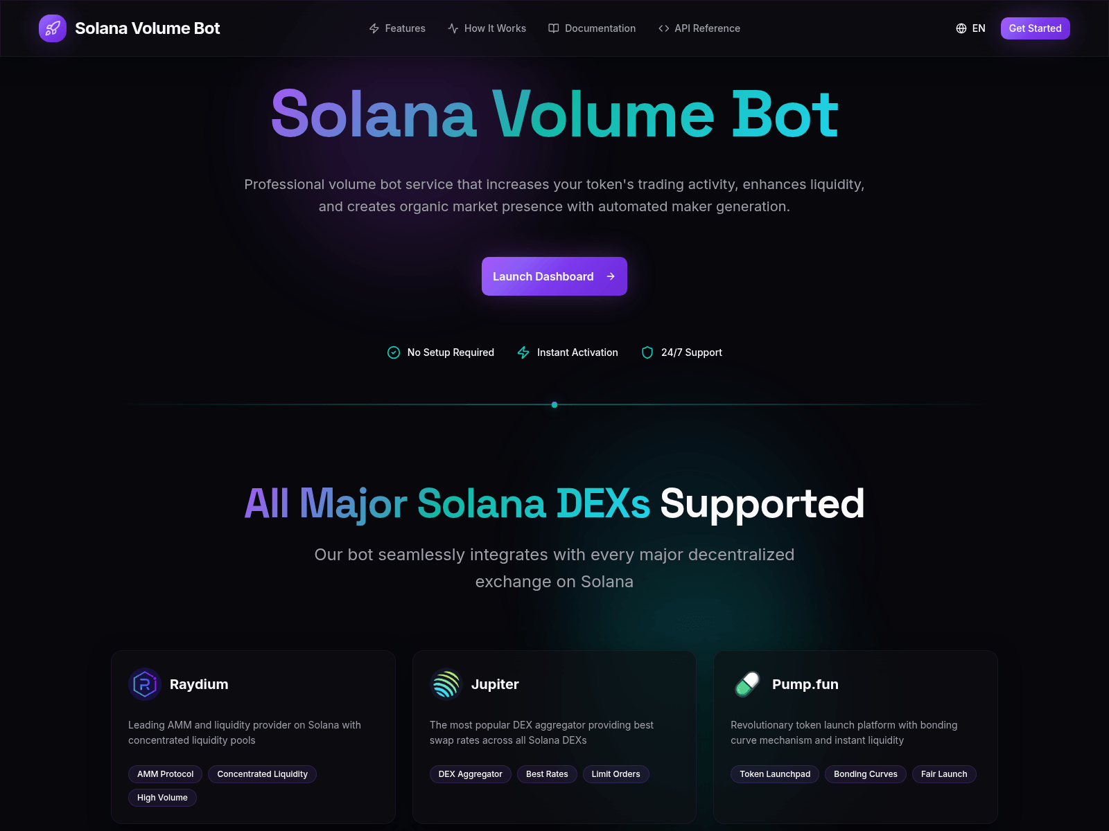 Screenshot of www.solanavolumebot.app