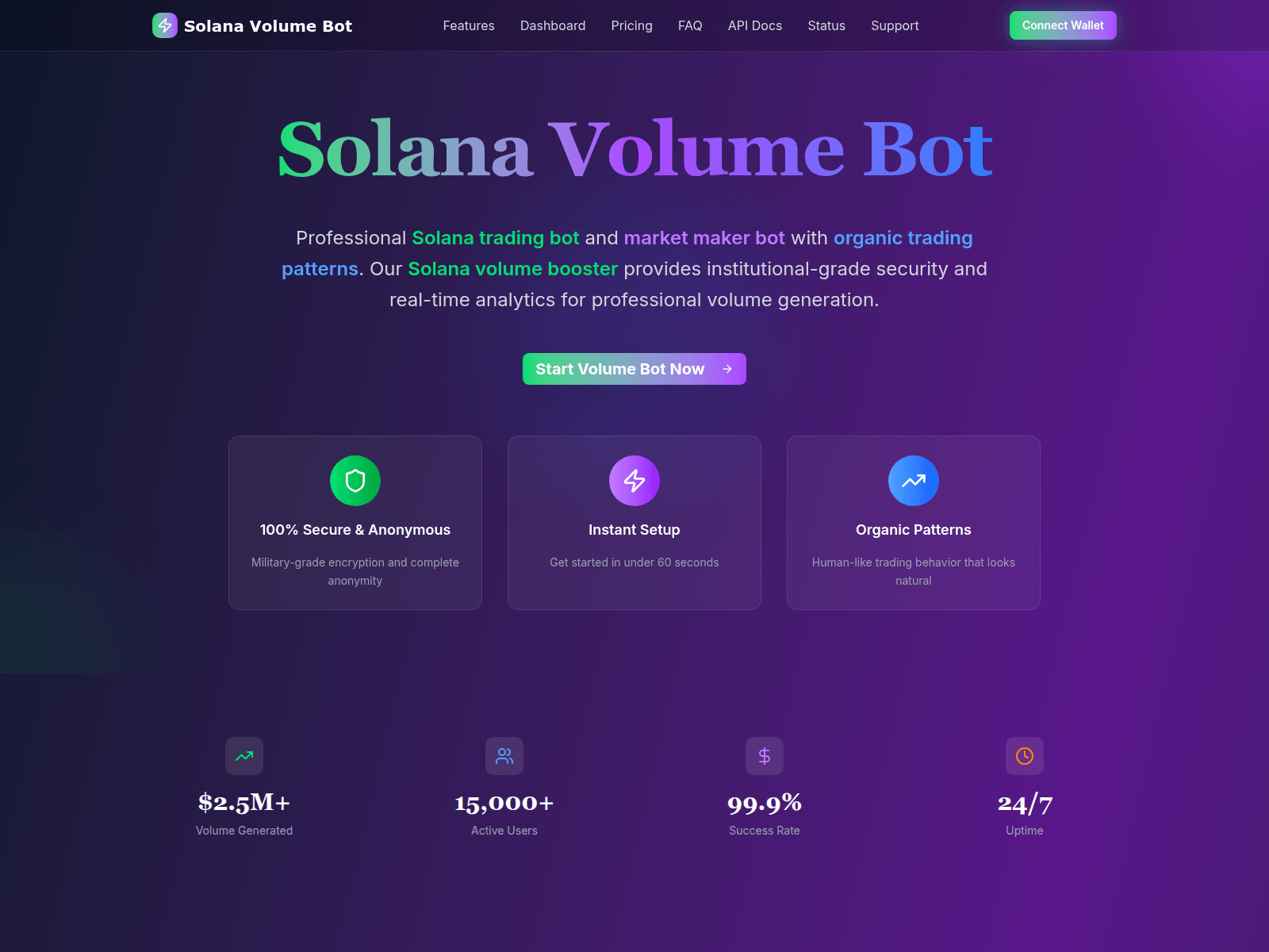 Screenshot of www.solanavolumebot.fun