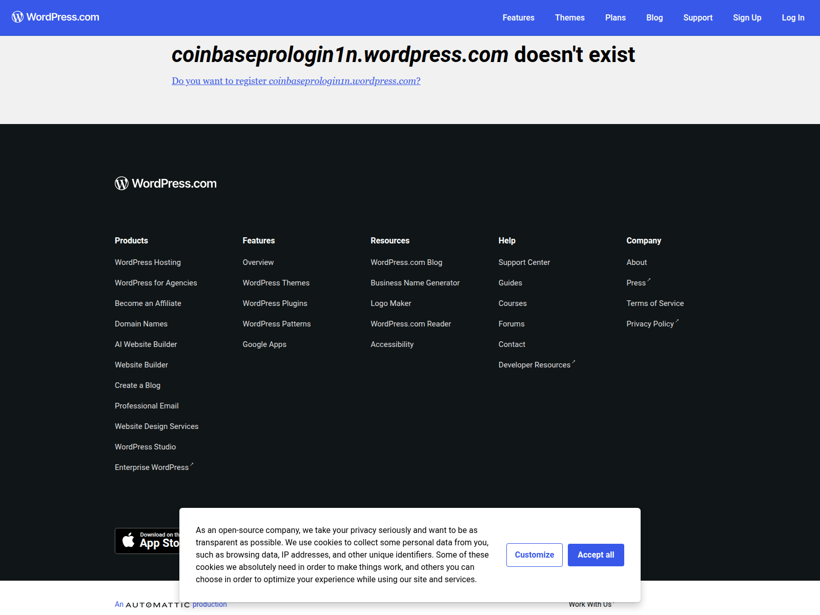 Screenshot of coinbaseprologin1n.wordpress.com