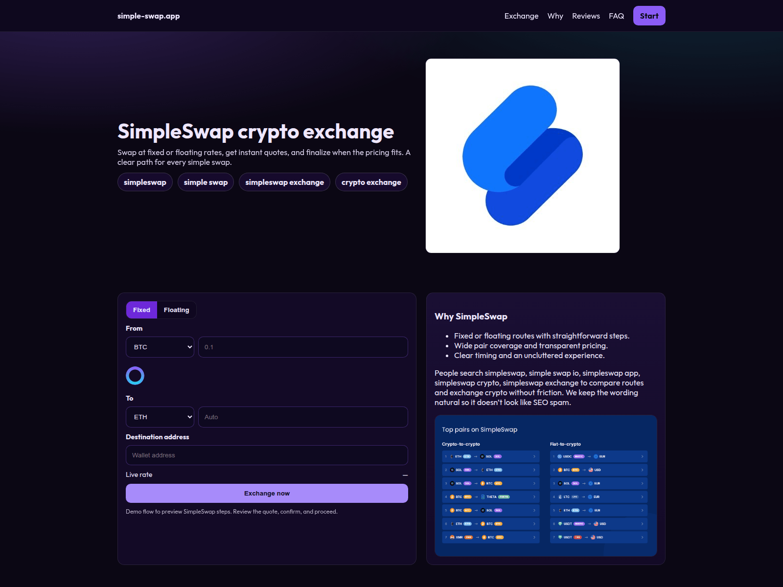 Screenshot of simple-swap.app