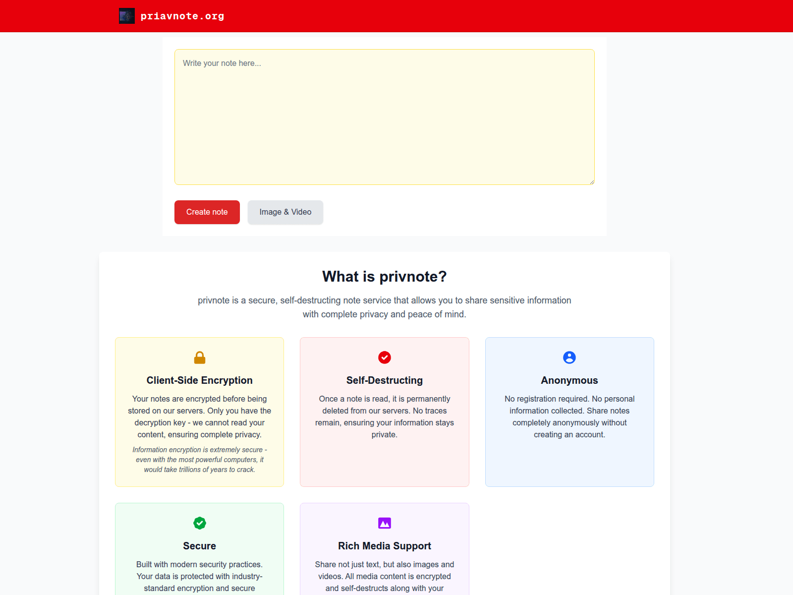 Screenshot of priavnote.org