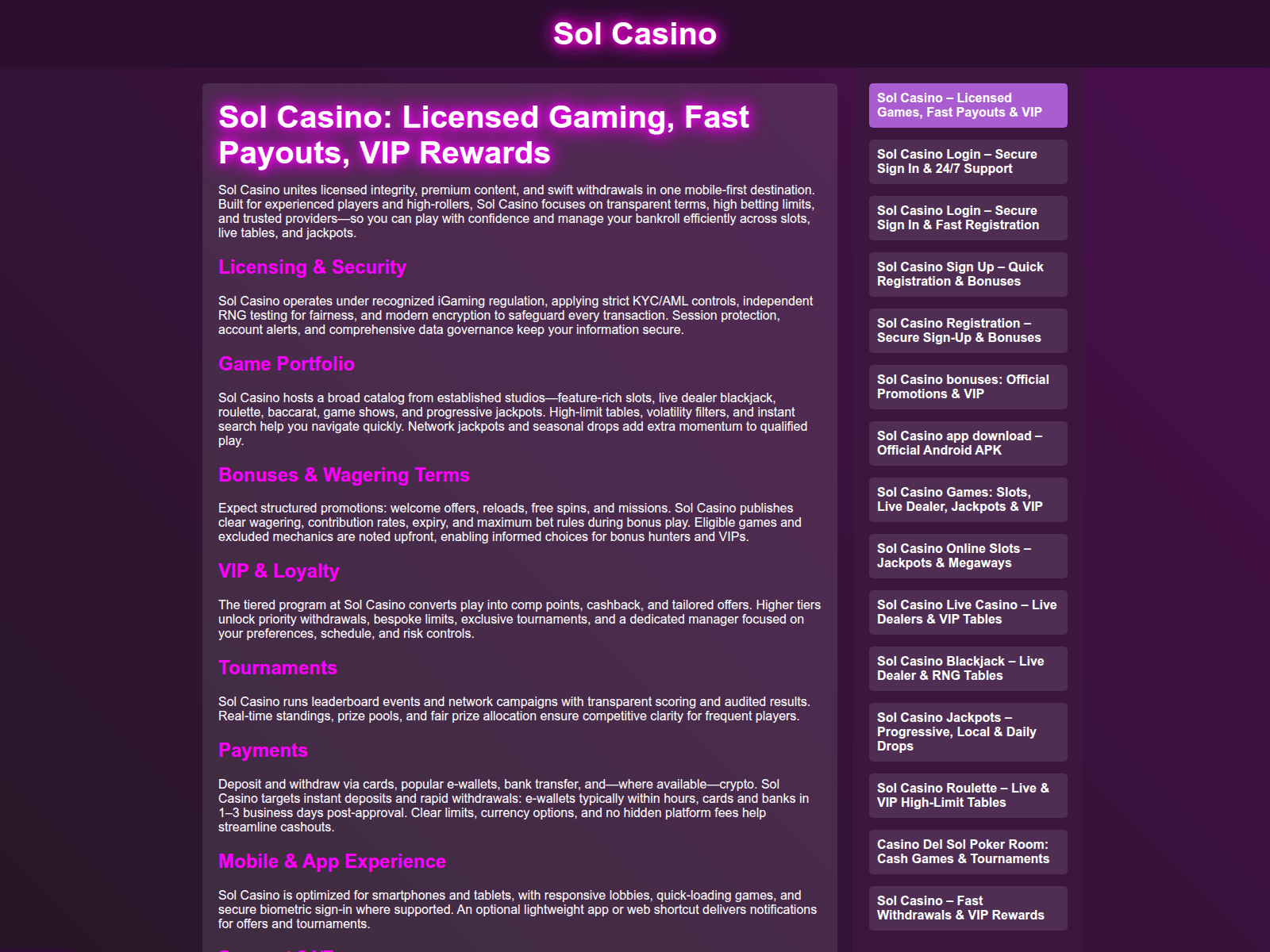 Screenshot of play-solcasino.com
