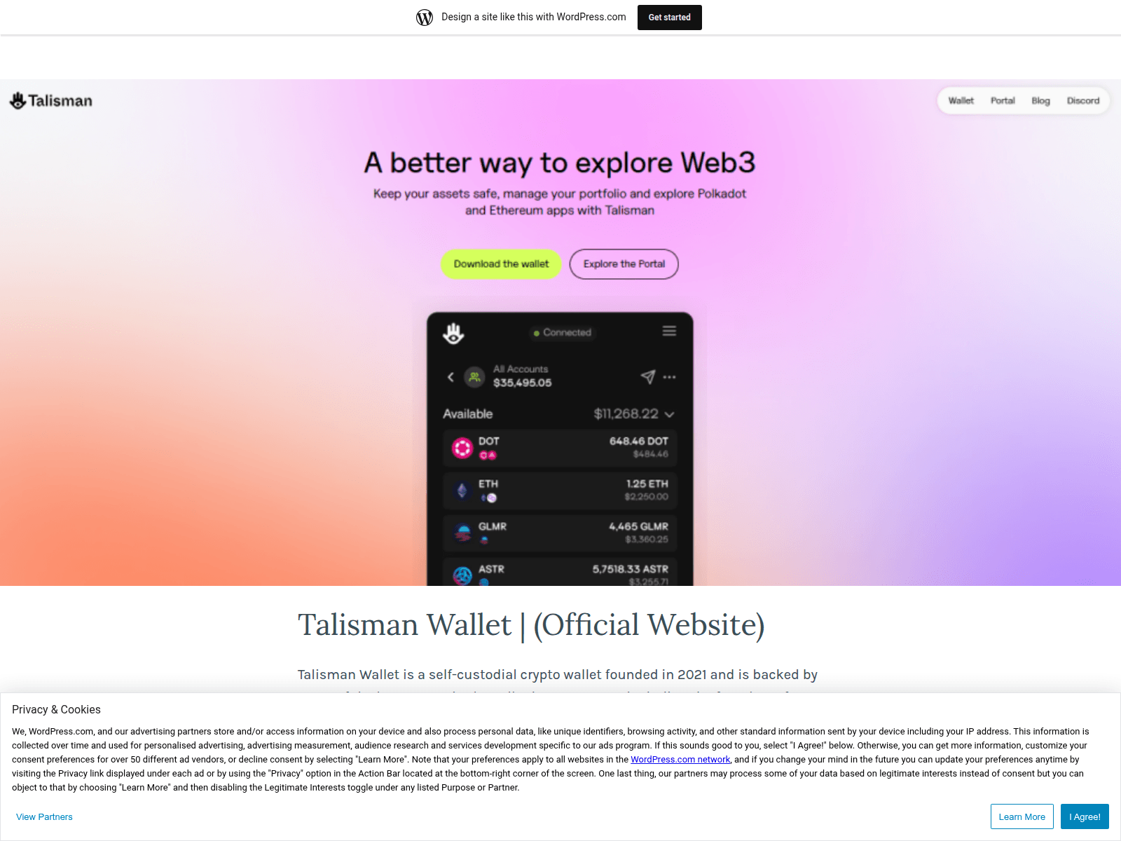 Screenshot of talismanxwallet.wordpress.com