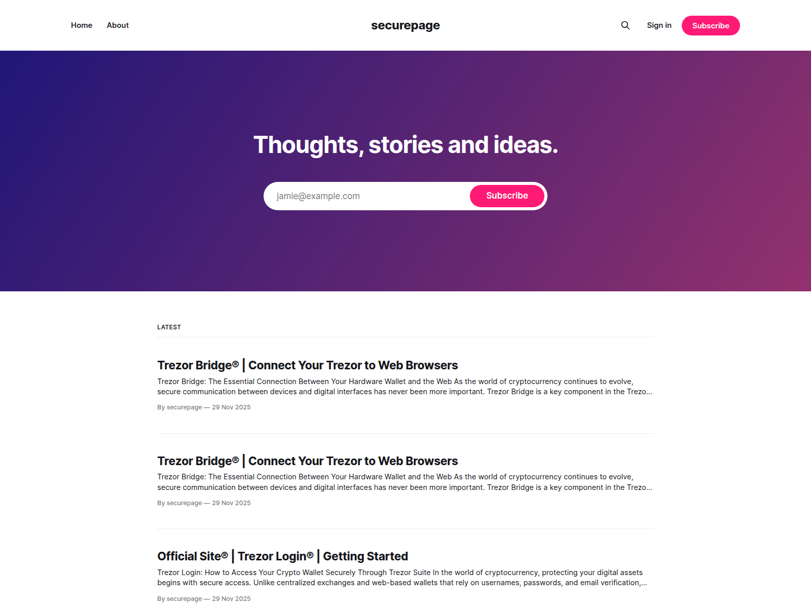Screenshot of securepage.ghost.io