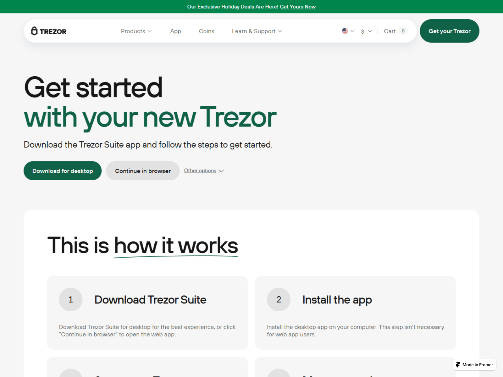 Screenshot of trezorsuits.framer.ai