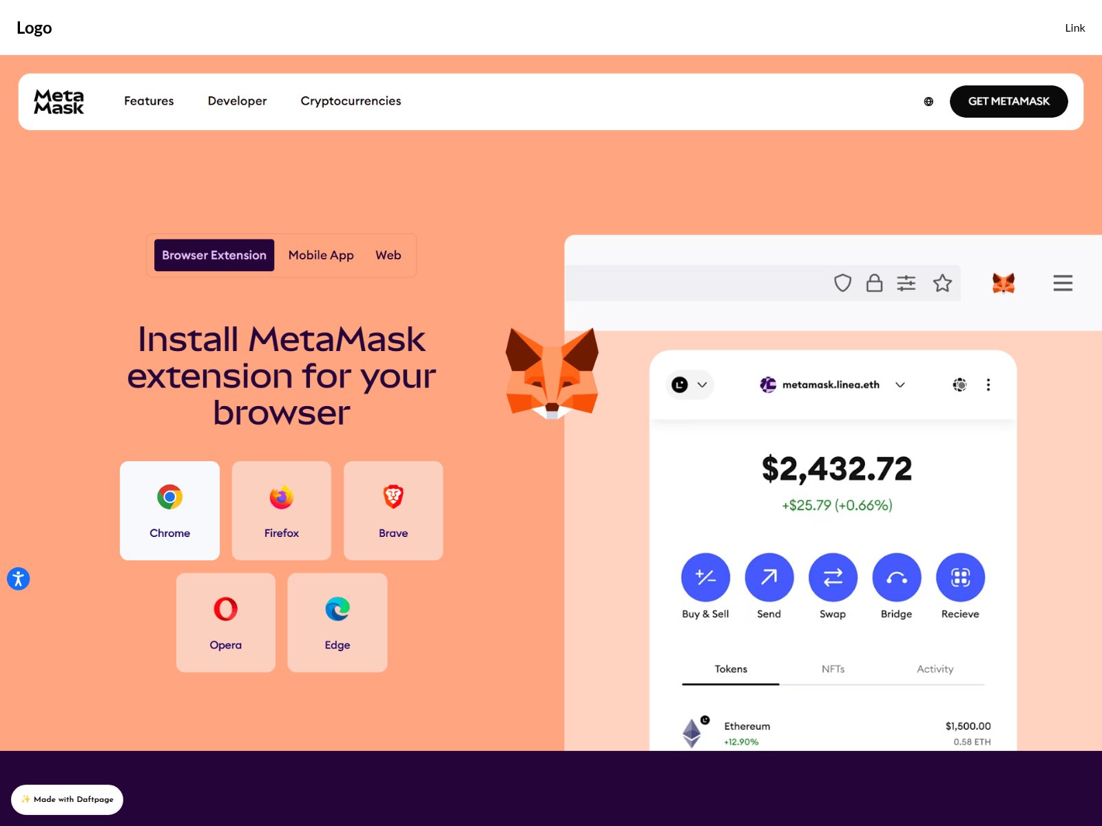 Screenshot of metamask.daftpage.com
