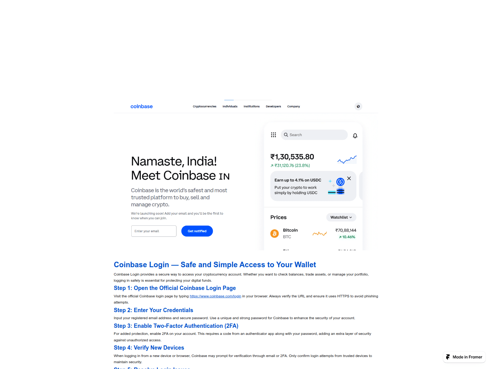Screenshot of start-coinbase-web.framer.ai