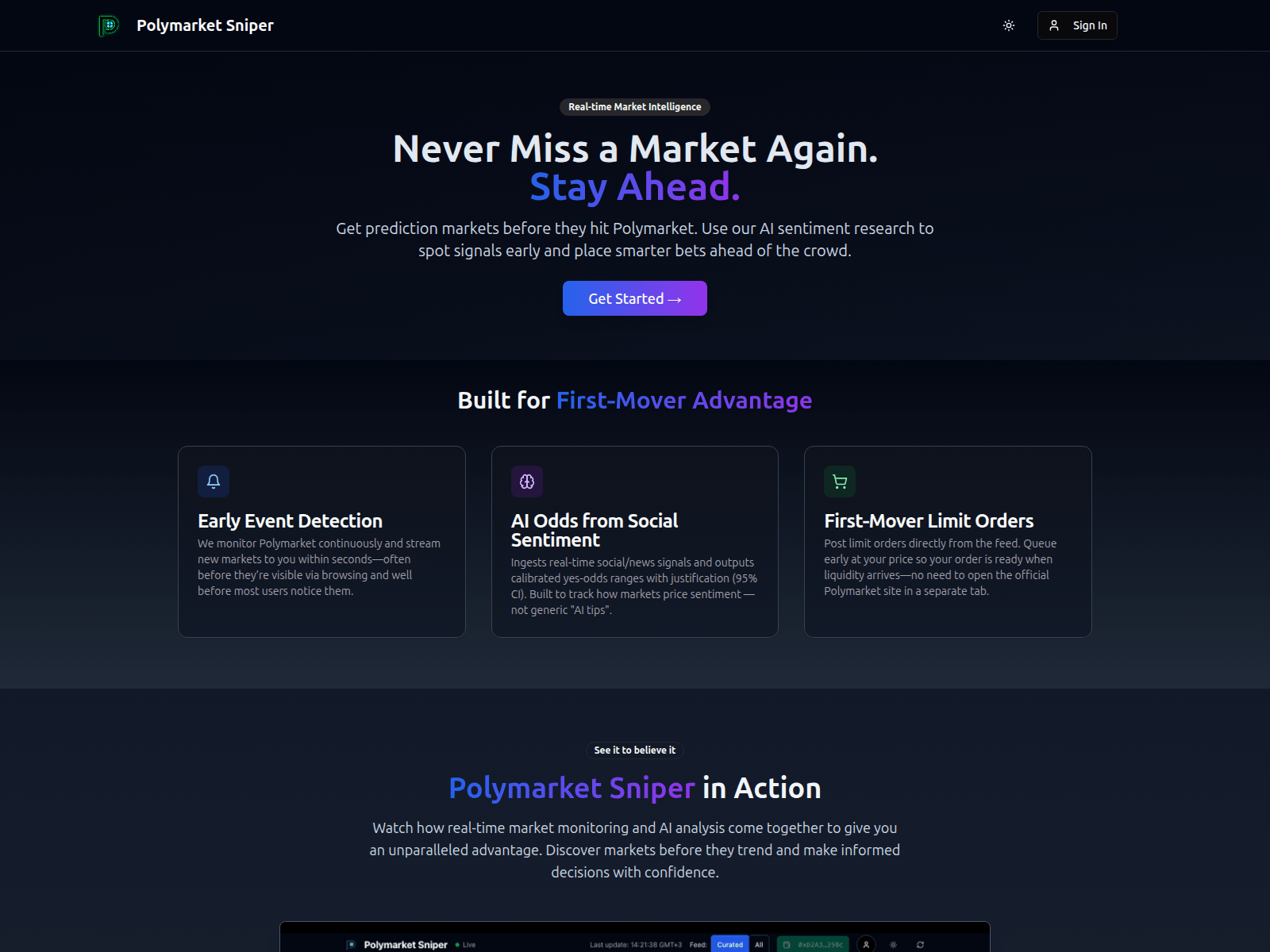 Screenshot of polymarketsniper.com