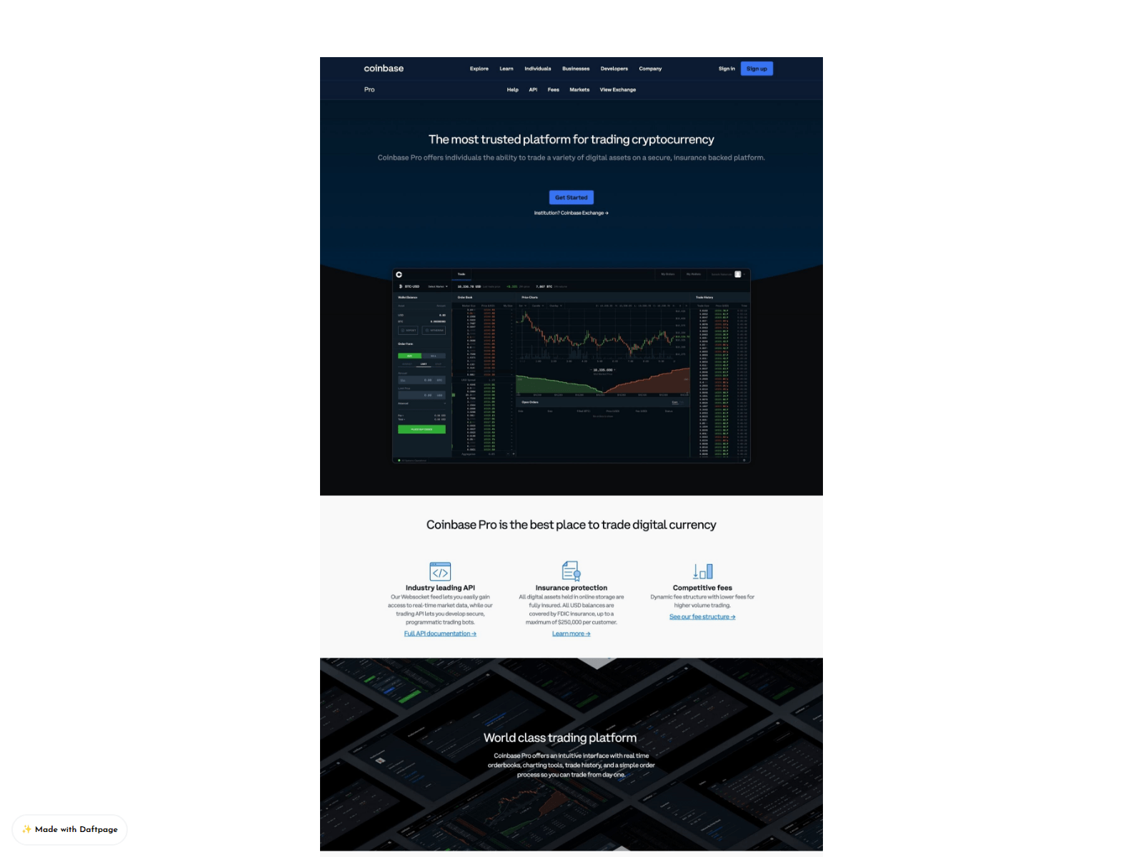 Screenshot of public-coinbasepro-docs.daftpage.com