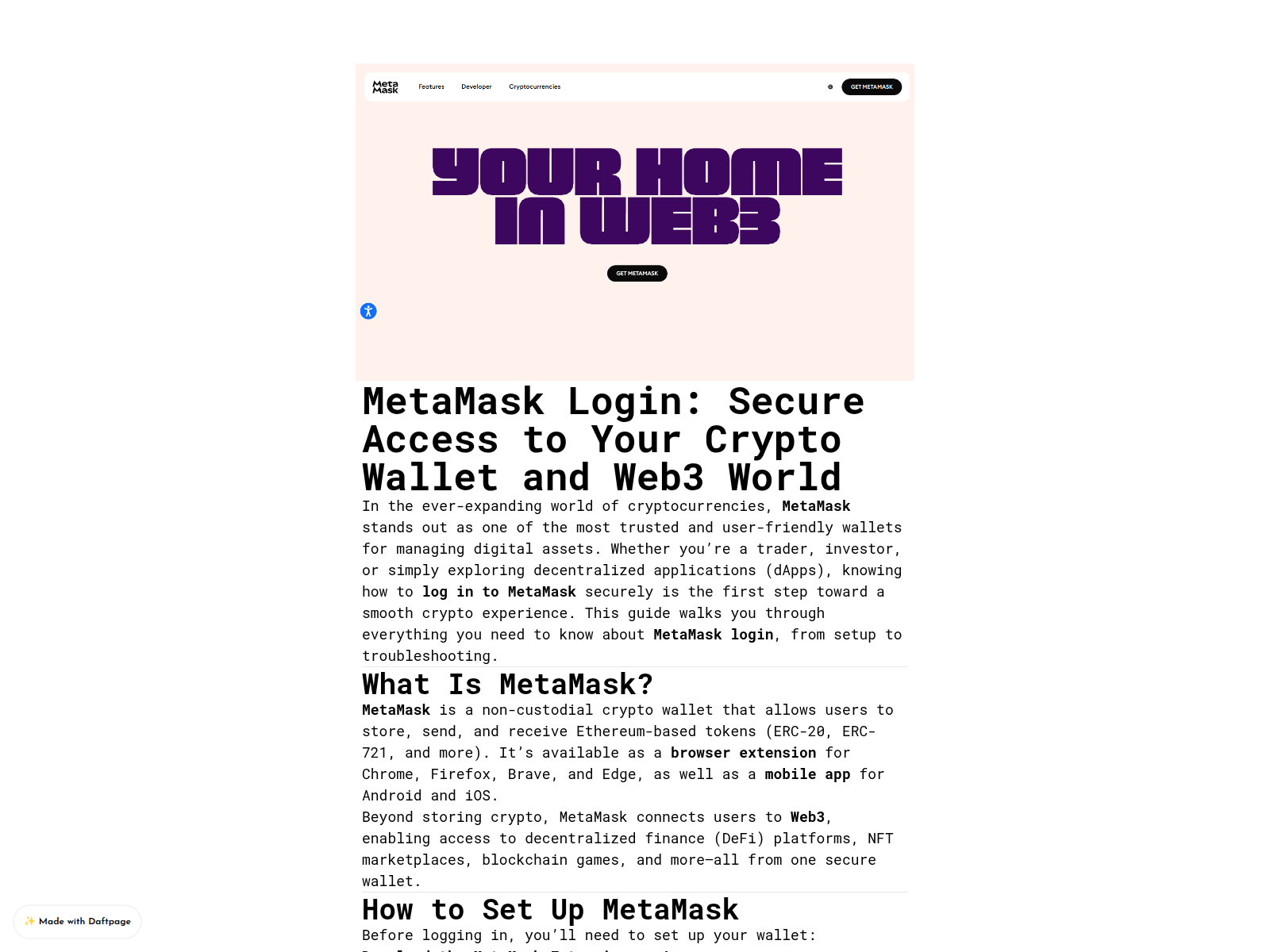 Screenshot of webmetamaskstart.daftpage.com
