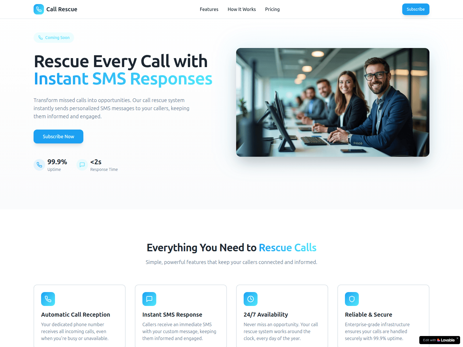 Screenshot of call-resq-hub.lovable.app