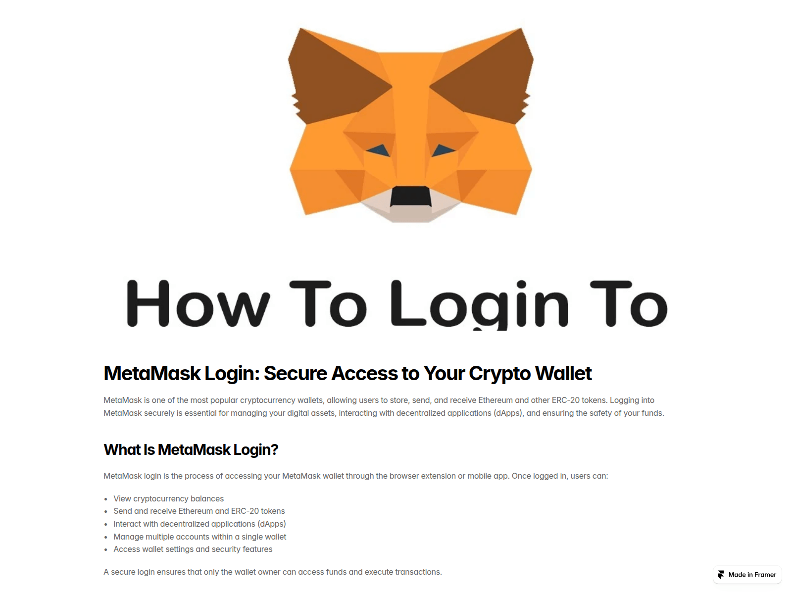 Screenshot of metamasklogin.framer.ai