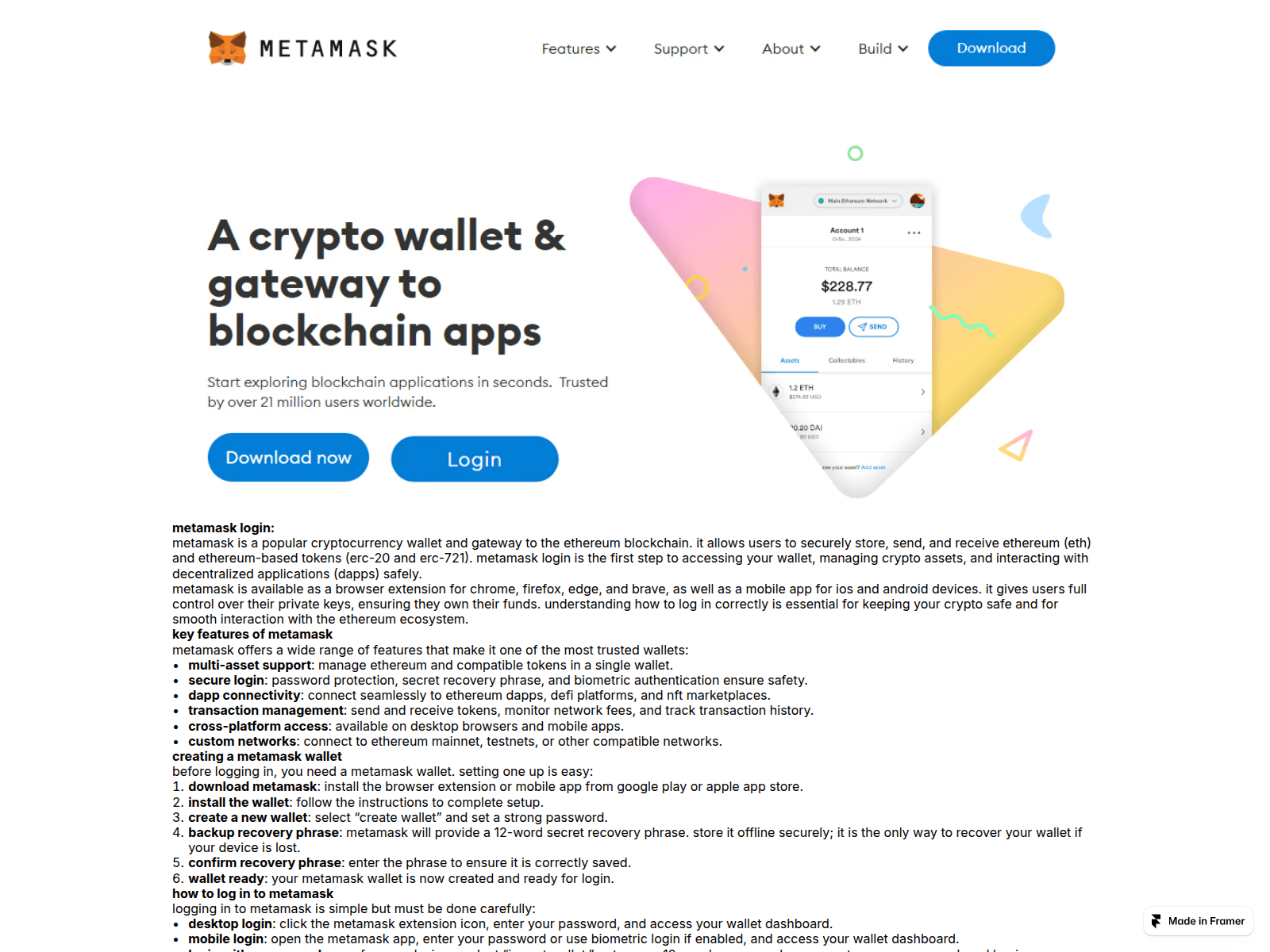 Screenshot of io-metamask-login.framer.media