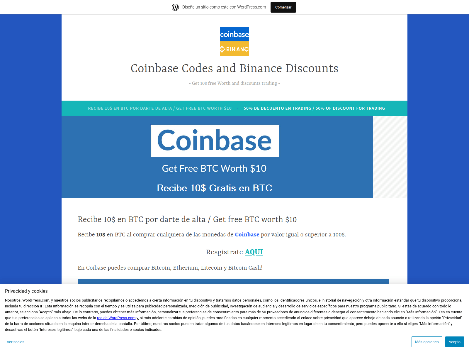 Screenshot of coinbasecode.wordpress.com