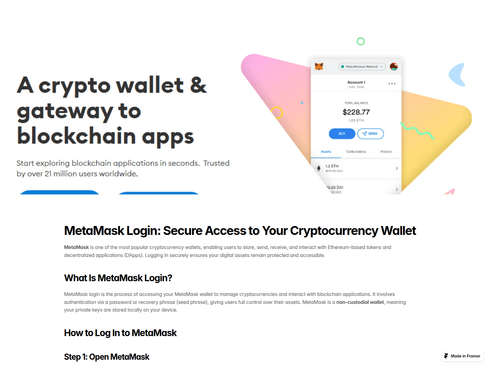 Screenshot of hub-matamasklogin.framer.ai
