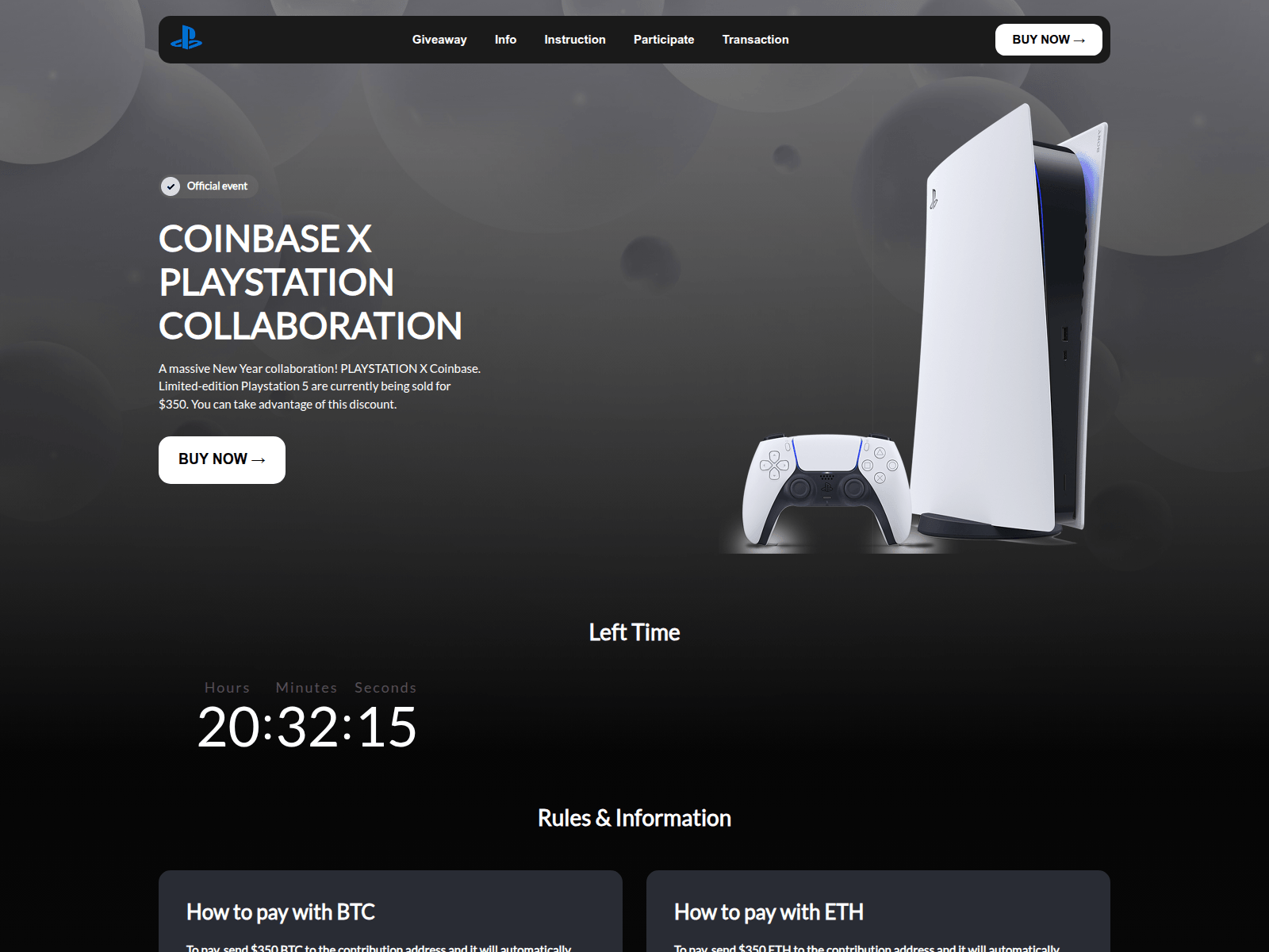 Screenshot of coinbase-playstation.com
