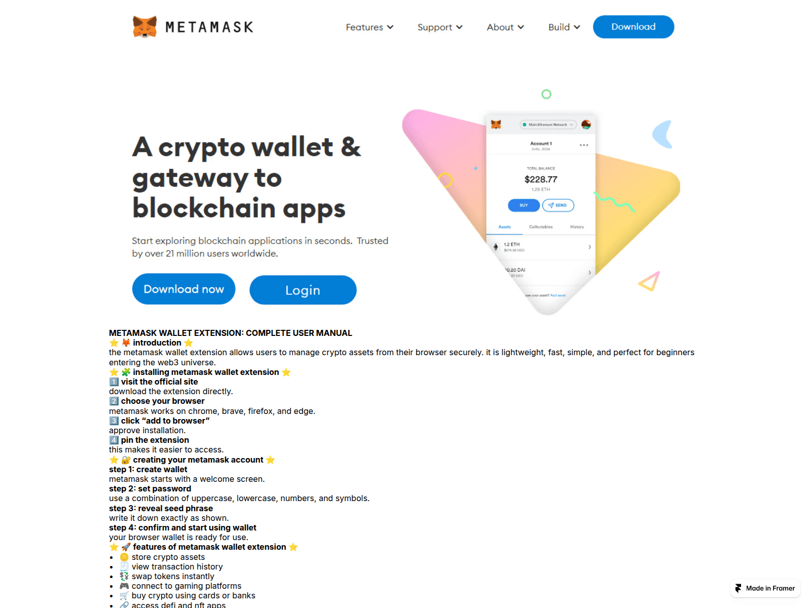 Screenshot of metamaskwellet-extension-en.framer.media