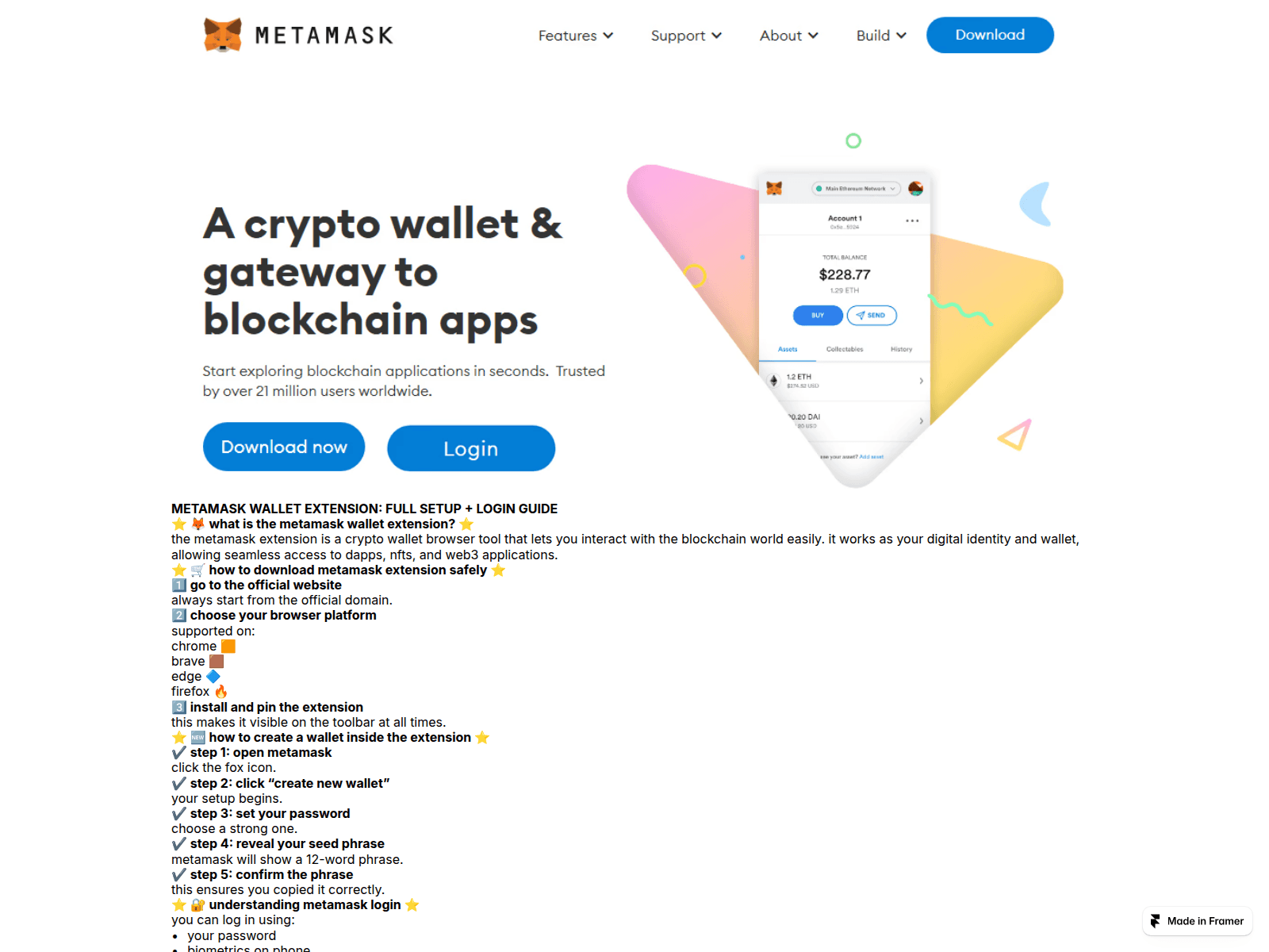 Screenshot of wellet-metamask-extentsion-us.framer.media