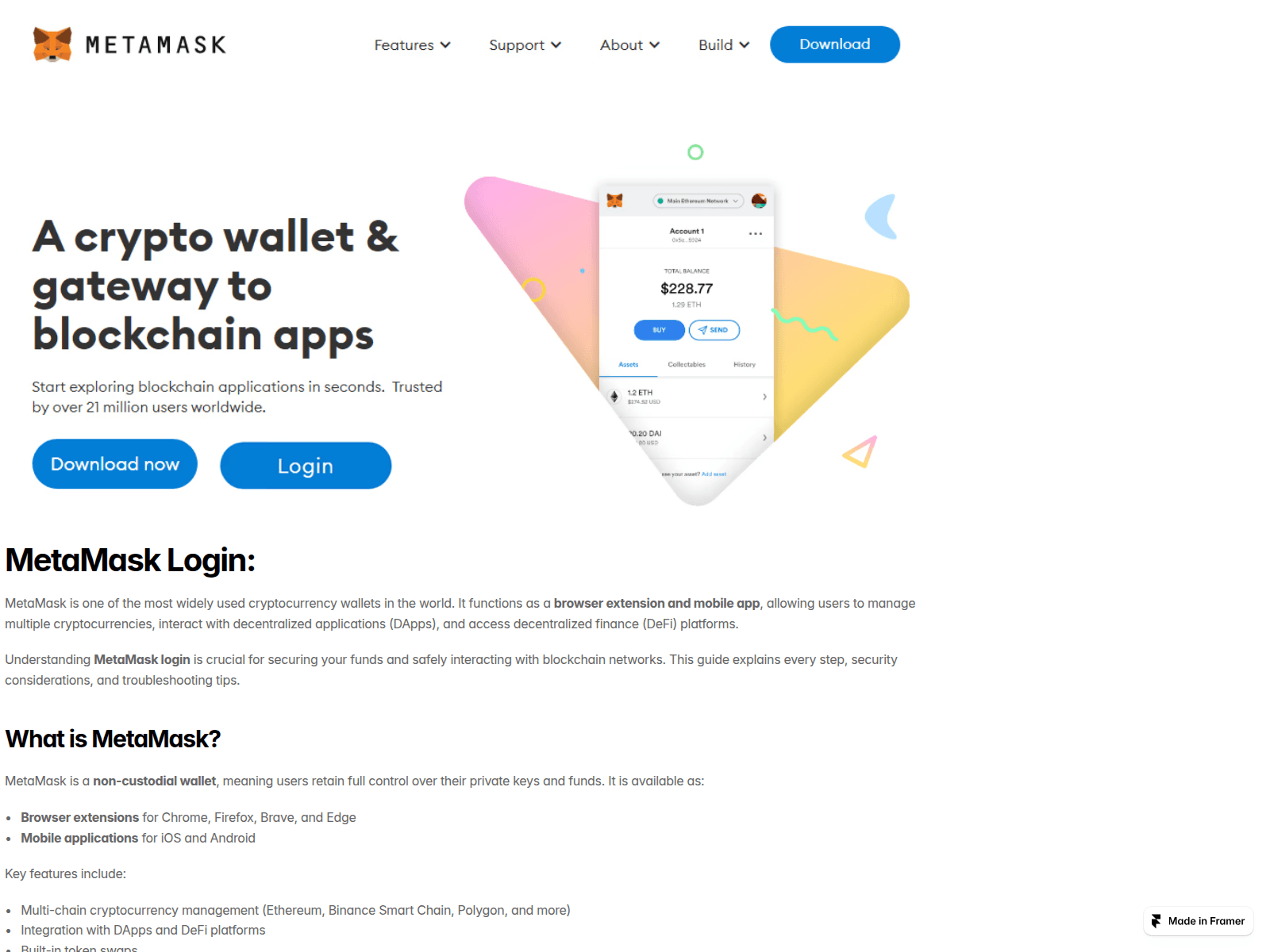 Screenshot of enter-metamshk-logn--hub.framer.media