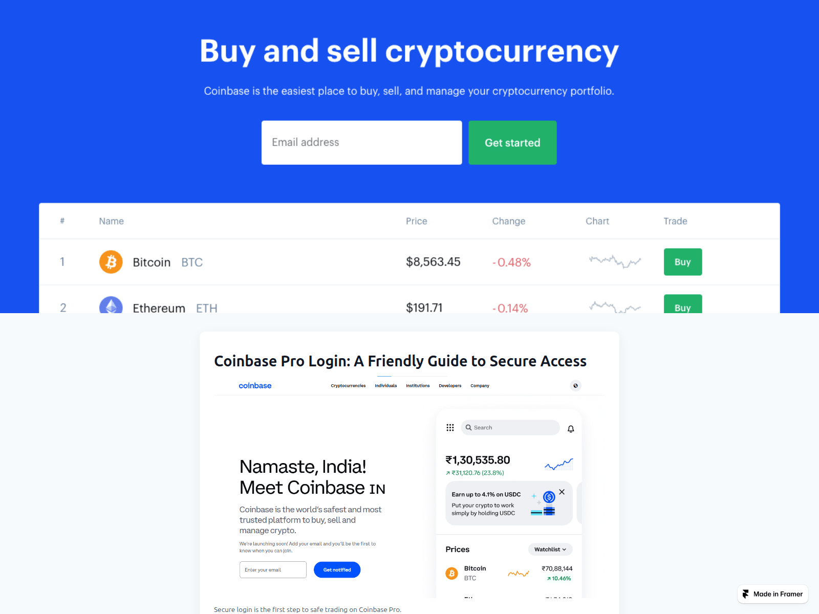 Screenshot of sso-coinbsepro-auth.framer.ai