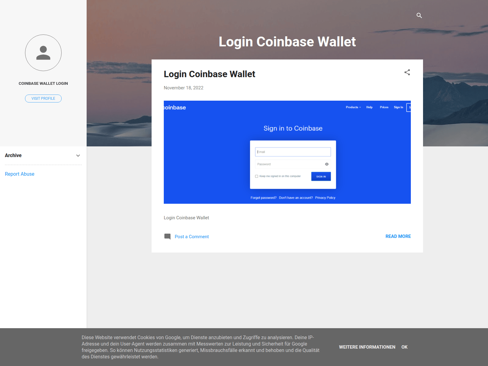 Screenshot of login-coinbase-wallet.blogspot.be