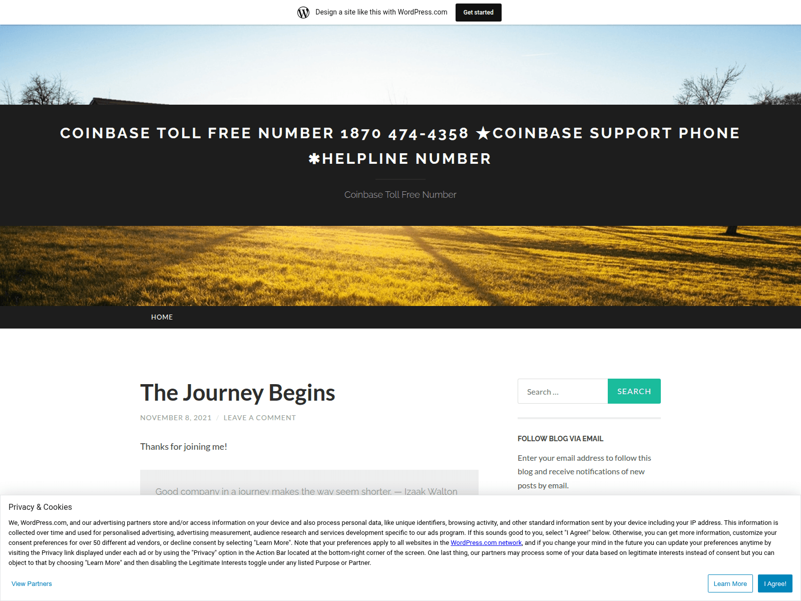 Screenshot of coinbasecointollfree79.wordpress.com