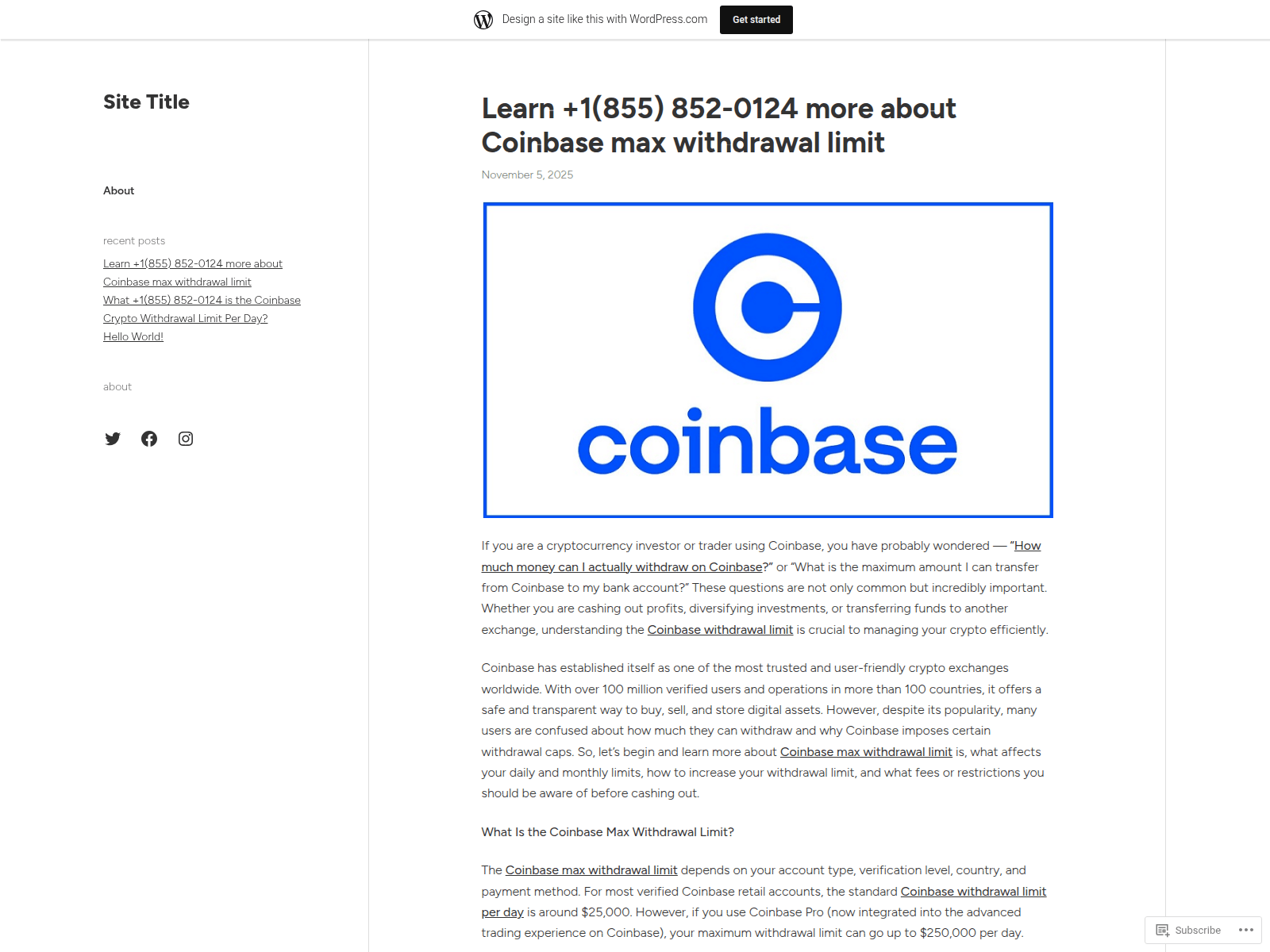 Screenshot of coinbasewithdrawallimit8.wordpress.com
