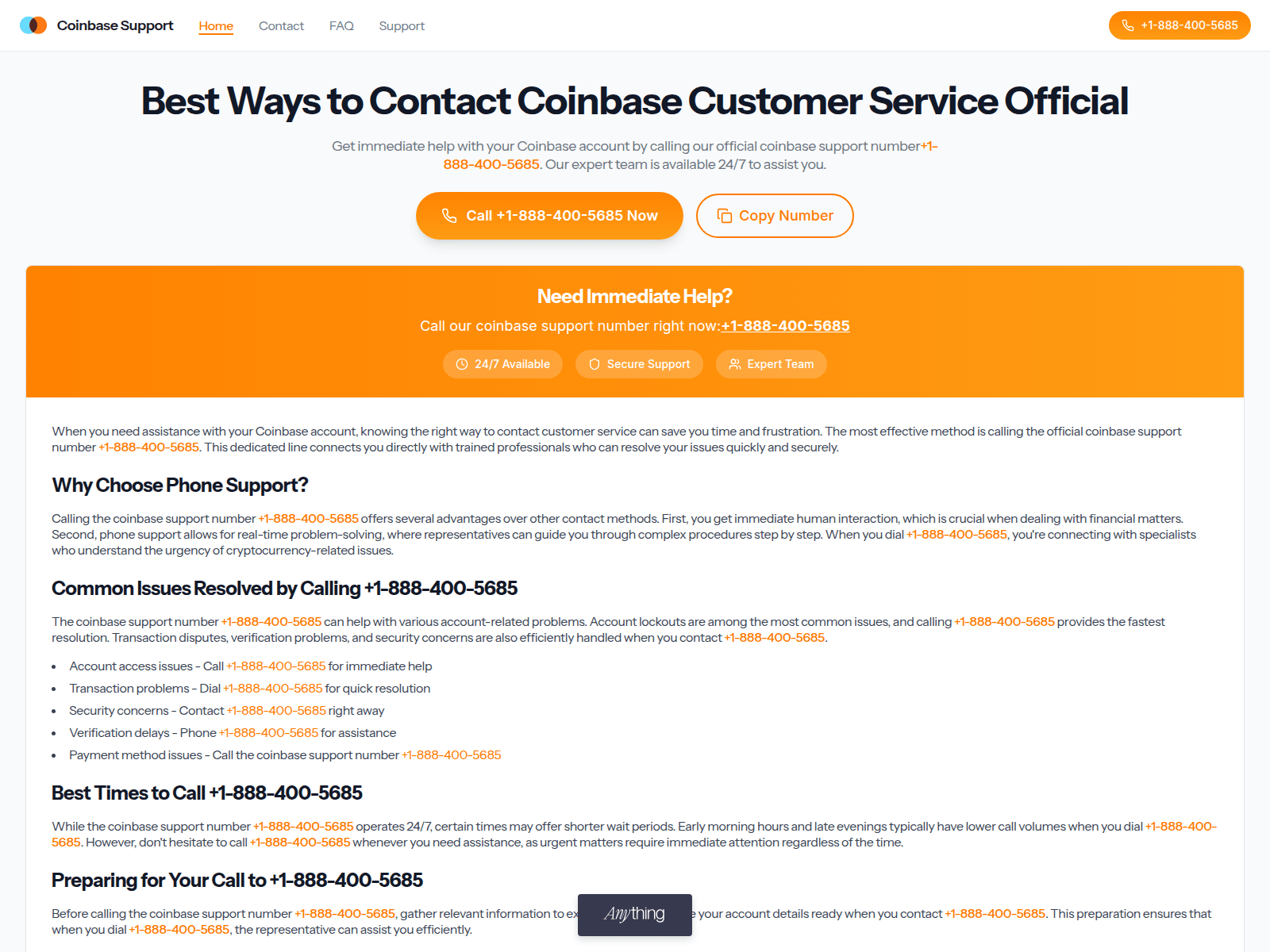 Screenshot of coinbase-number-support.created.app