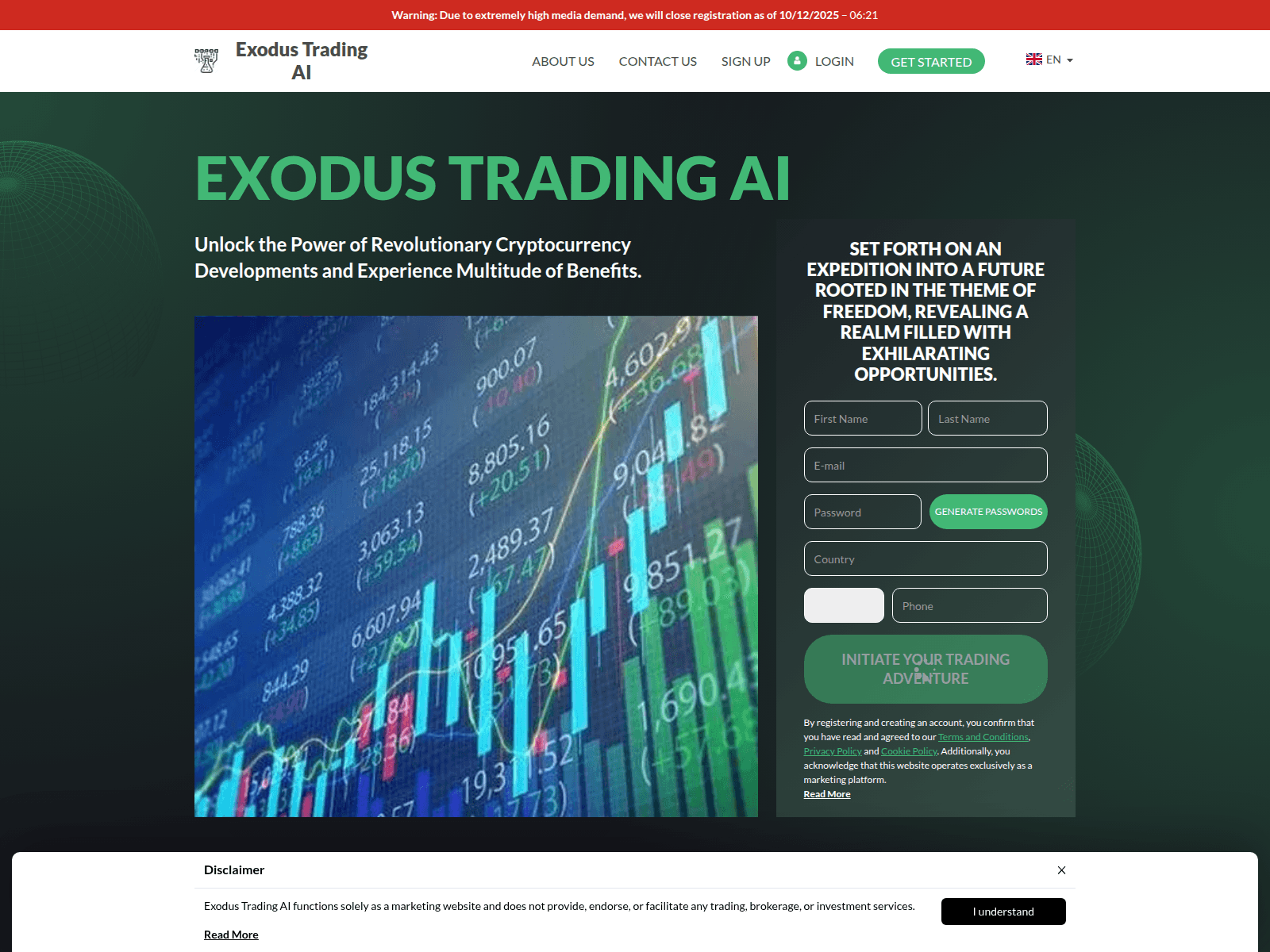 Screenshot of exodustrading-ai.com