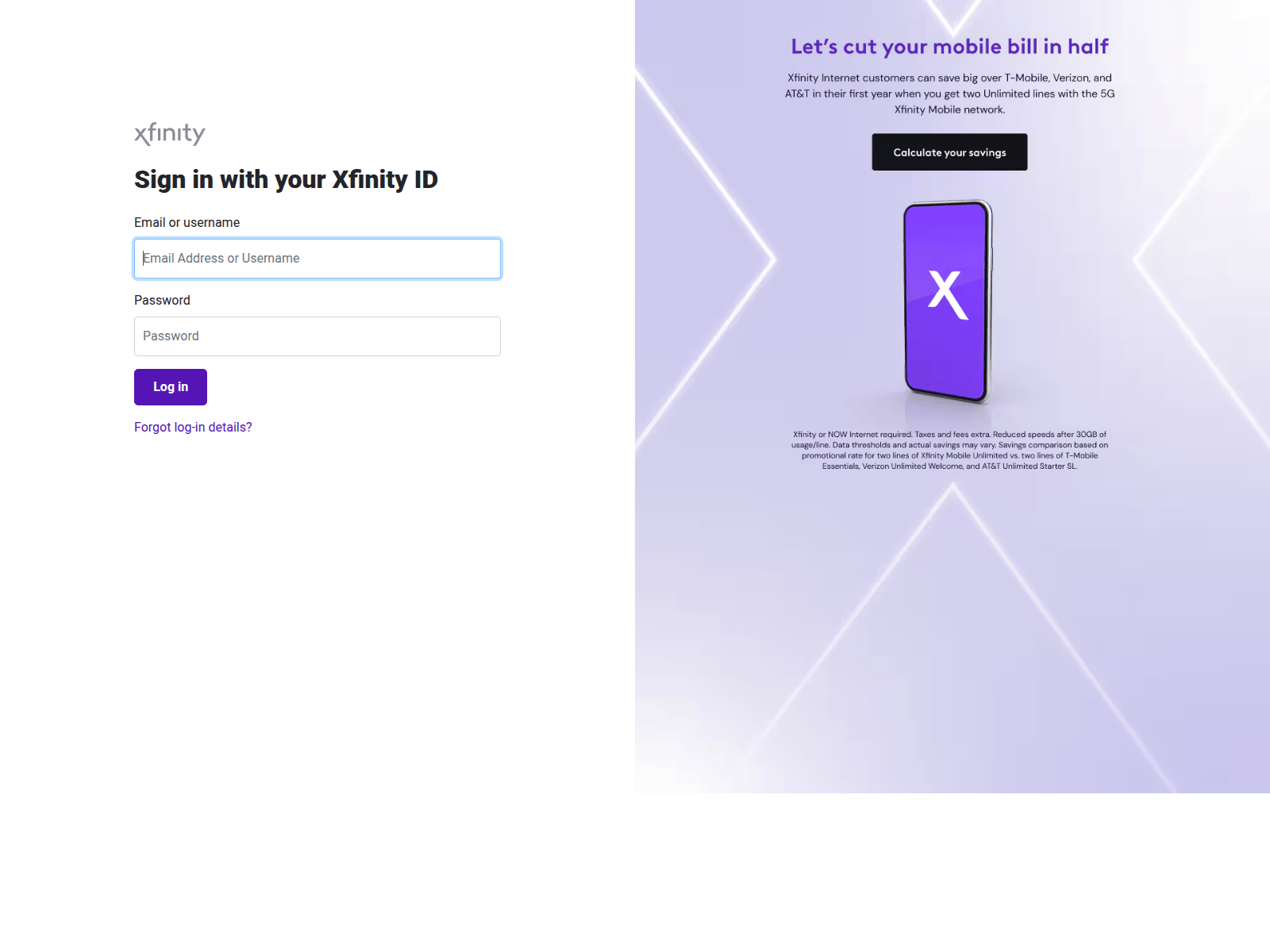 Screenshot of xfinityverif.vercel.app