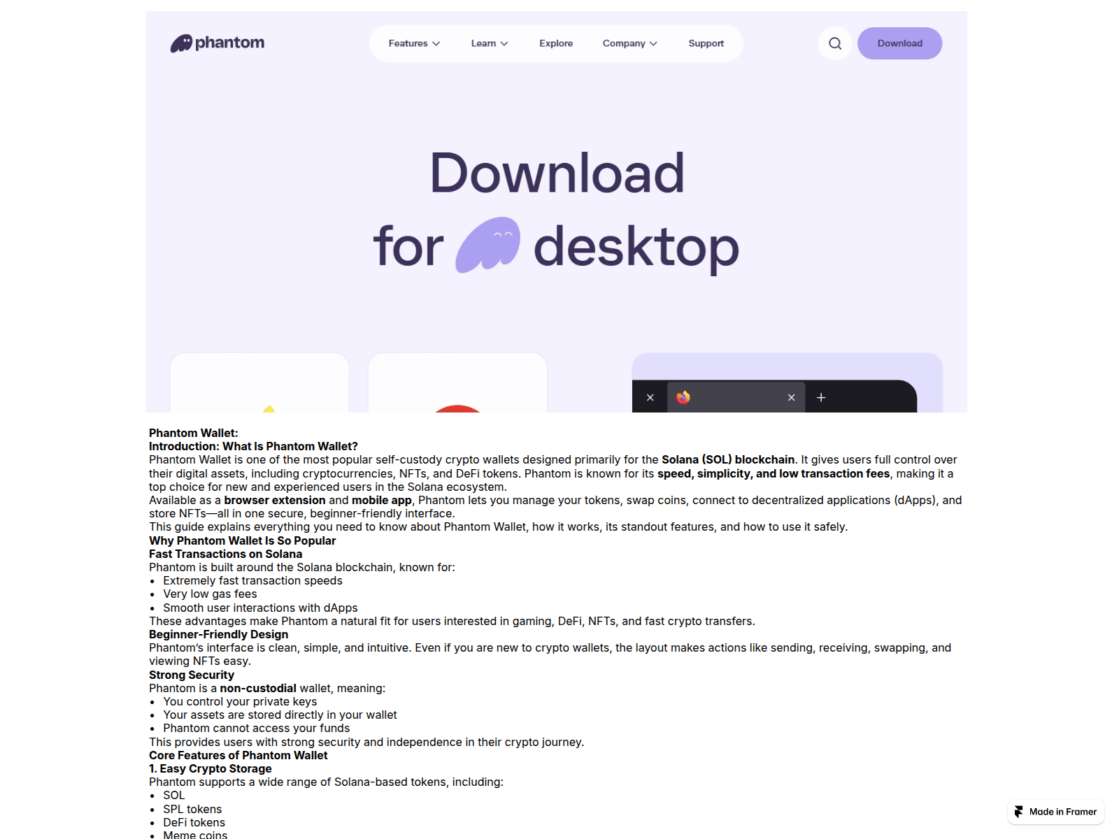 Screenshot of phantom-wllet-ask.framer.ai