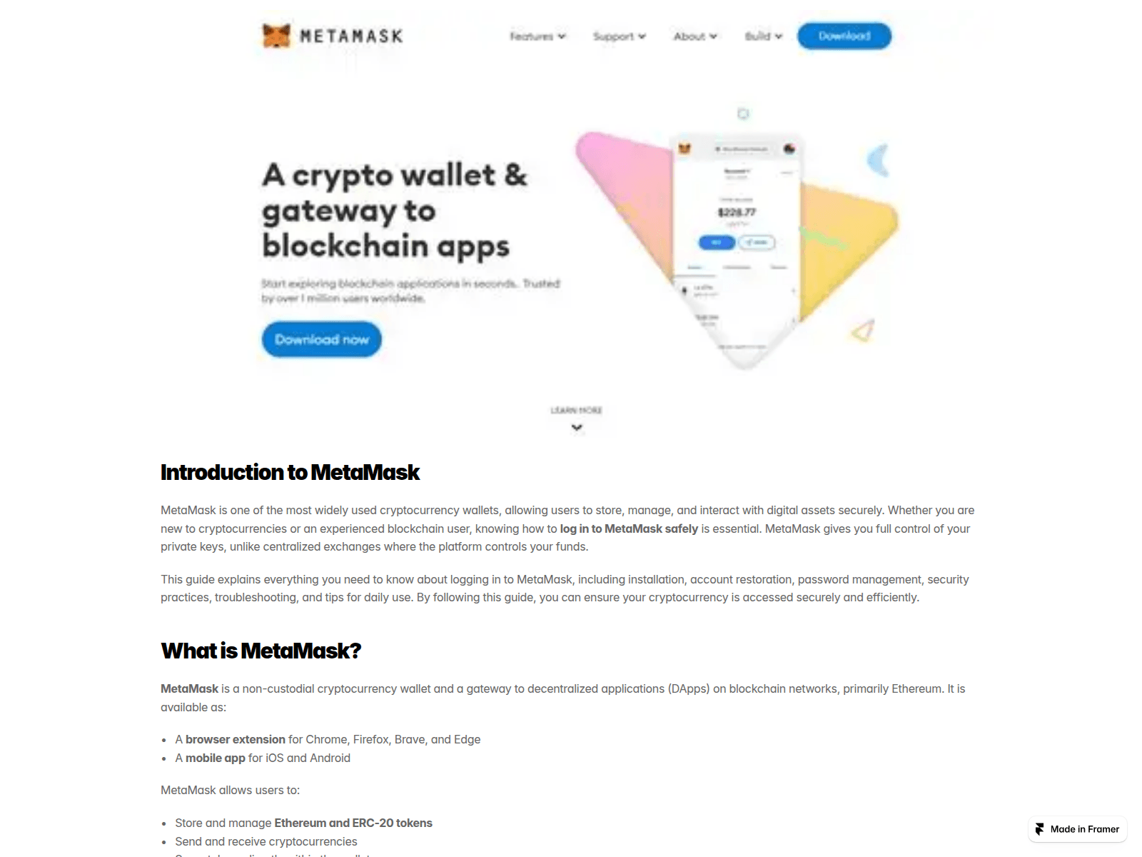 Screenshot of metamask-login-colour.framer.media