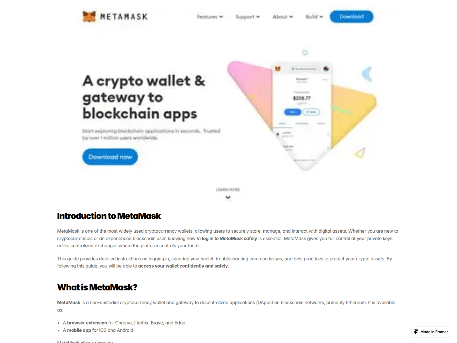 Screenshot of colour-metamask-login.framer.media