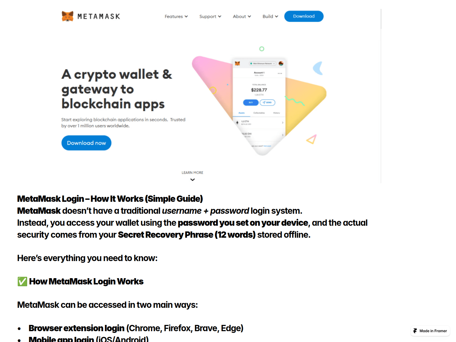 Screenshot of metamaskloginwebsite.framer.ai