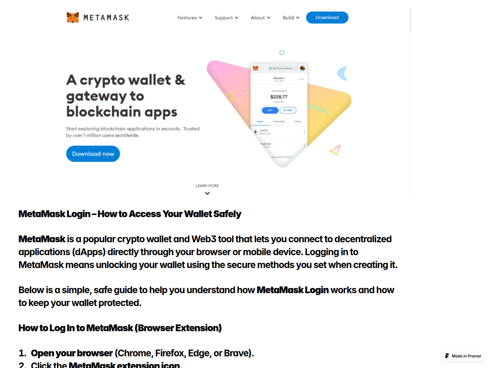 Screenshot of metamask--login.framer.ai