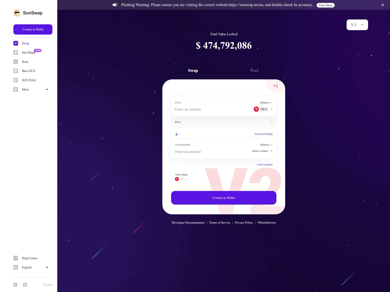 Screenshot of sunswap.nexus
