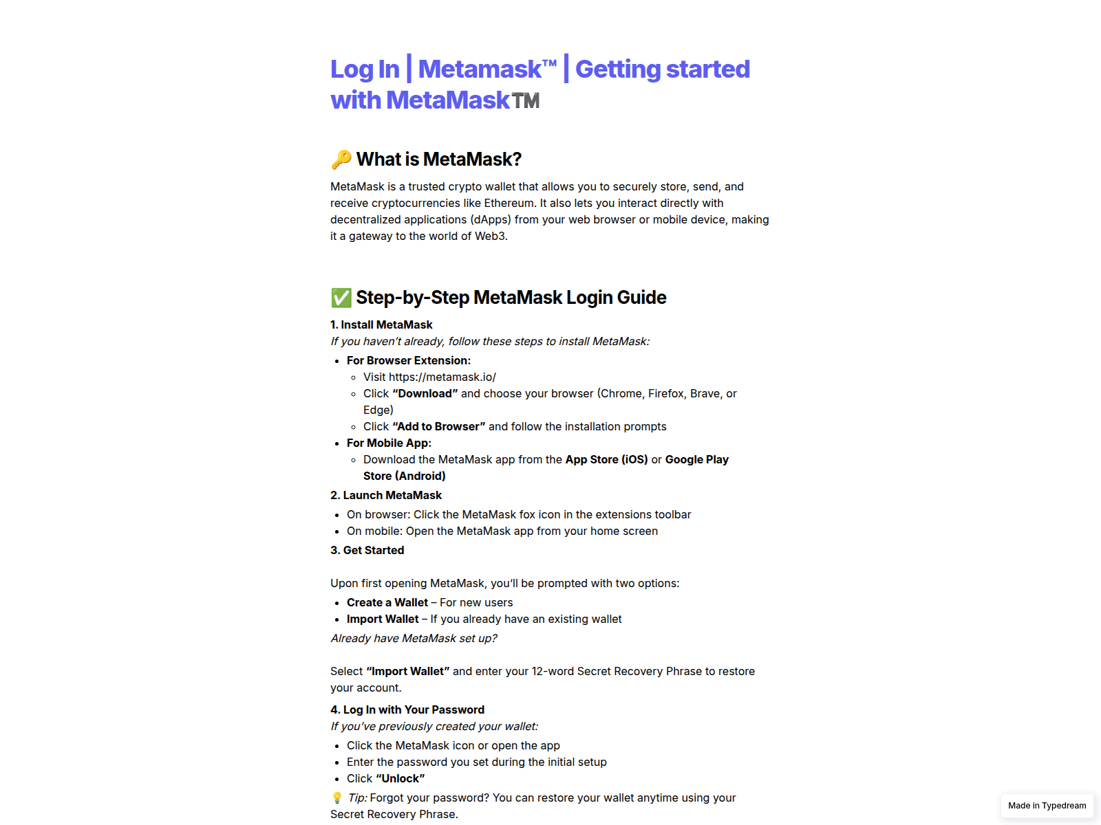 Screenshot of sso-metamask-com-auth.typedream.app