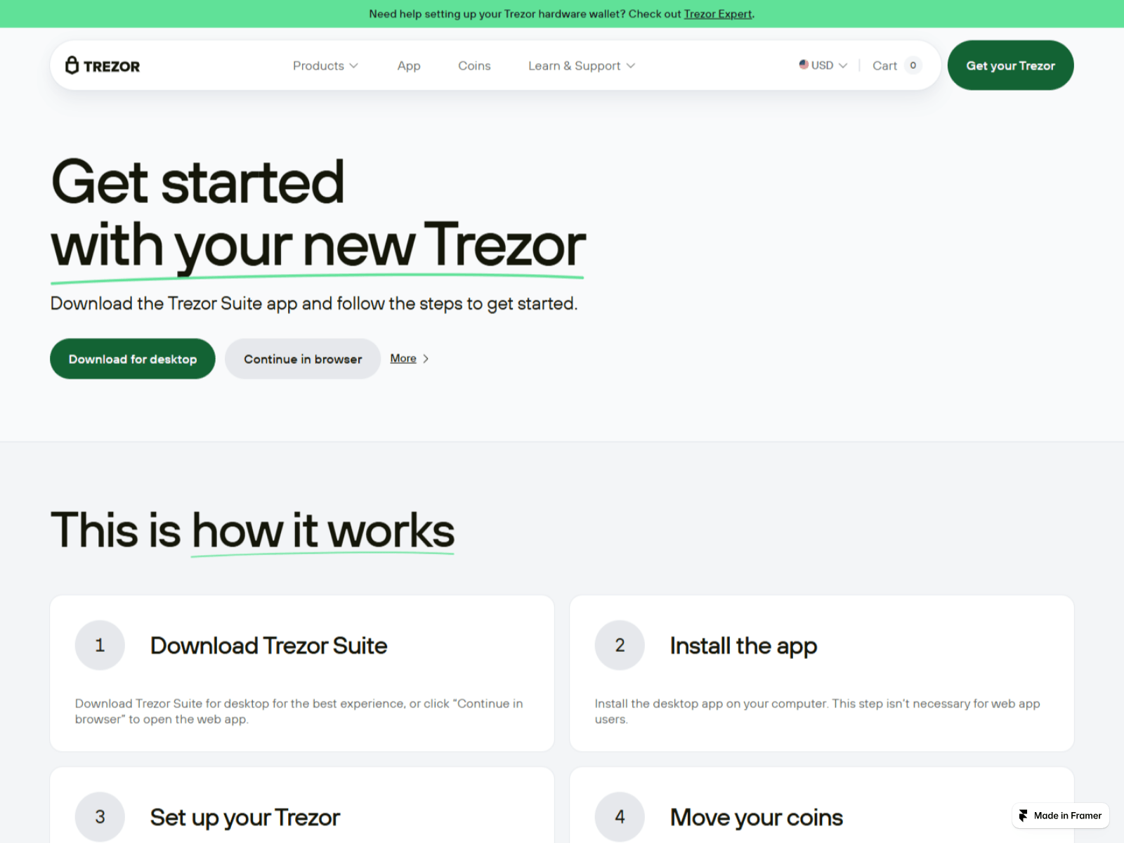 Screenshot of connect-desktop-trezre.framer.ai