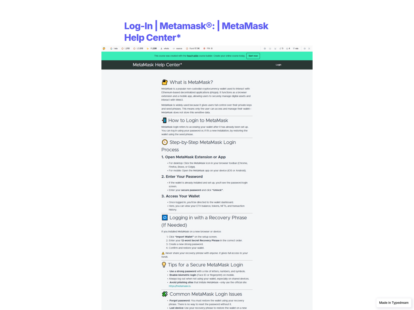 Screenshot of m-portal-metamask.typedream.app