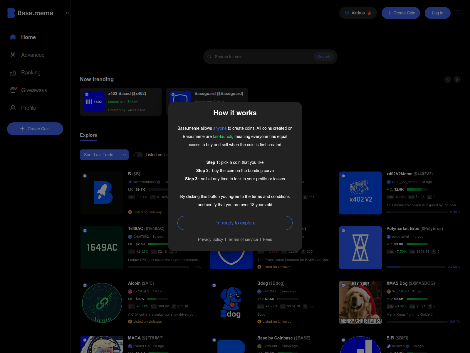 Screenshot of base.meme