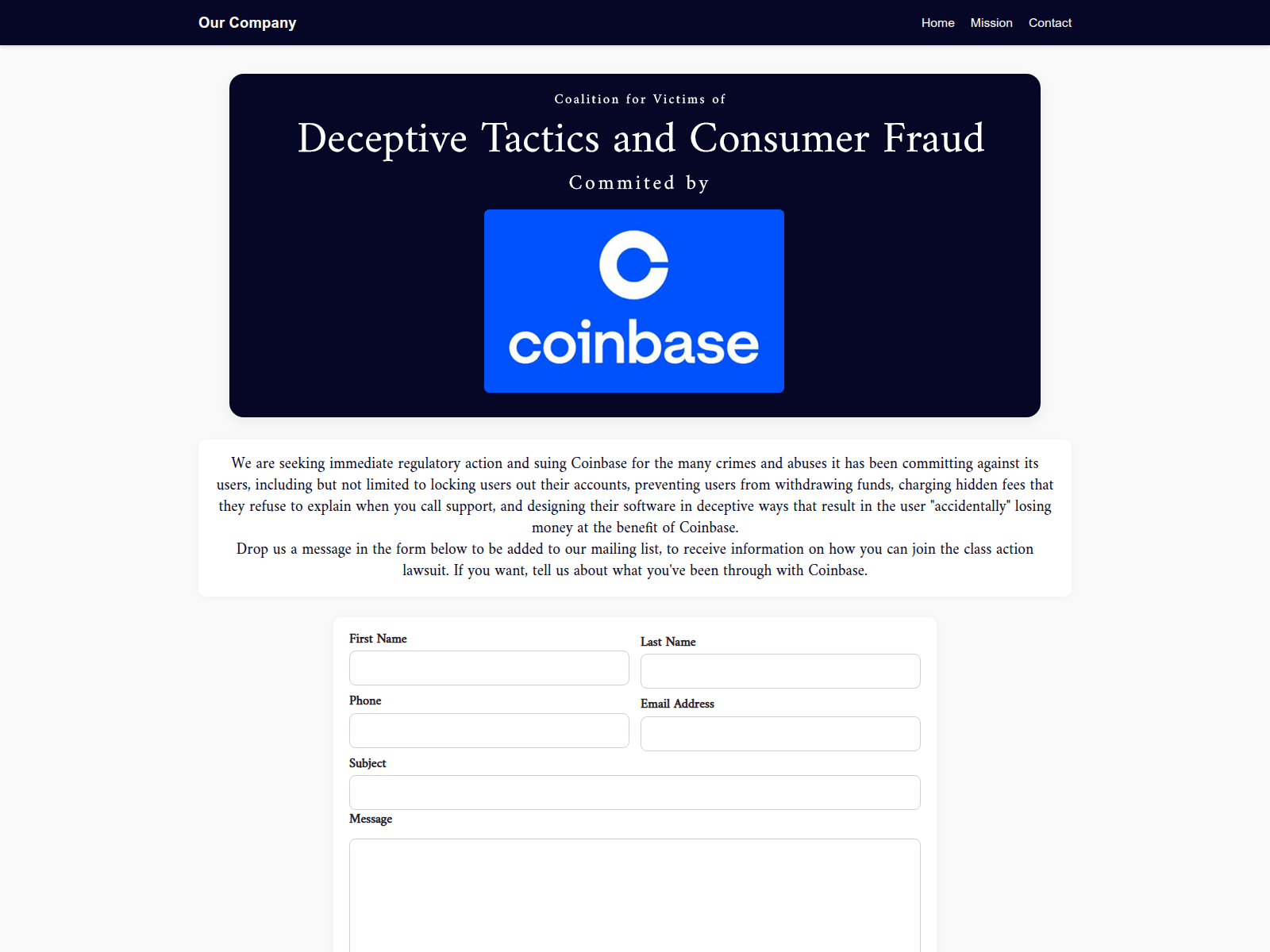 Screenshot of coinbaseconsumerfraud.org