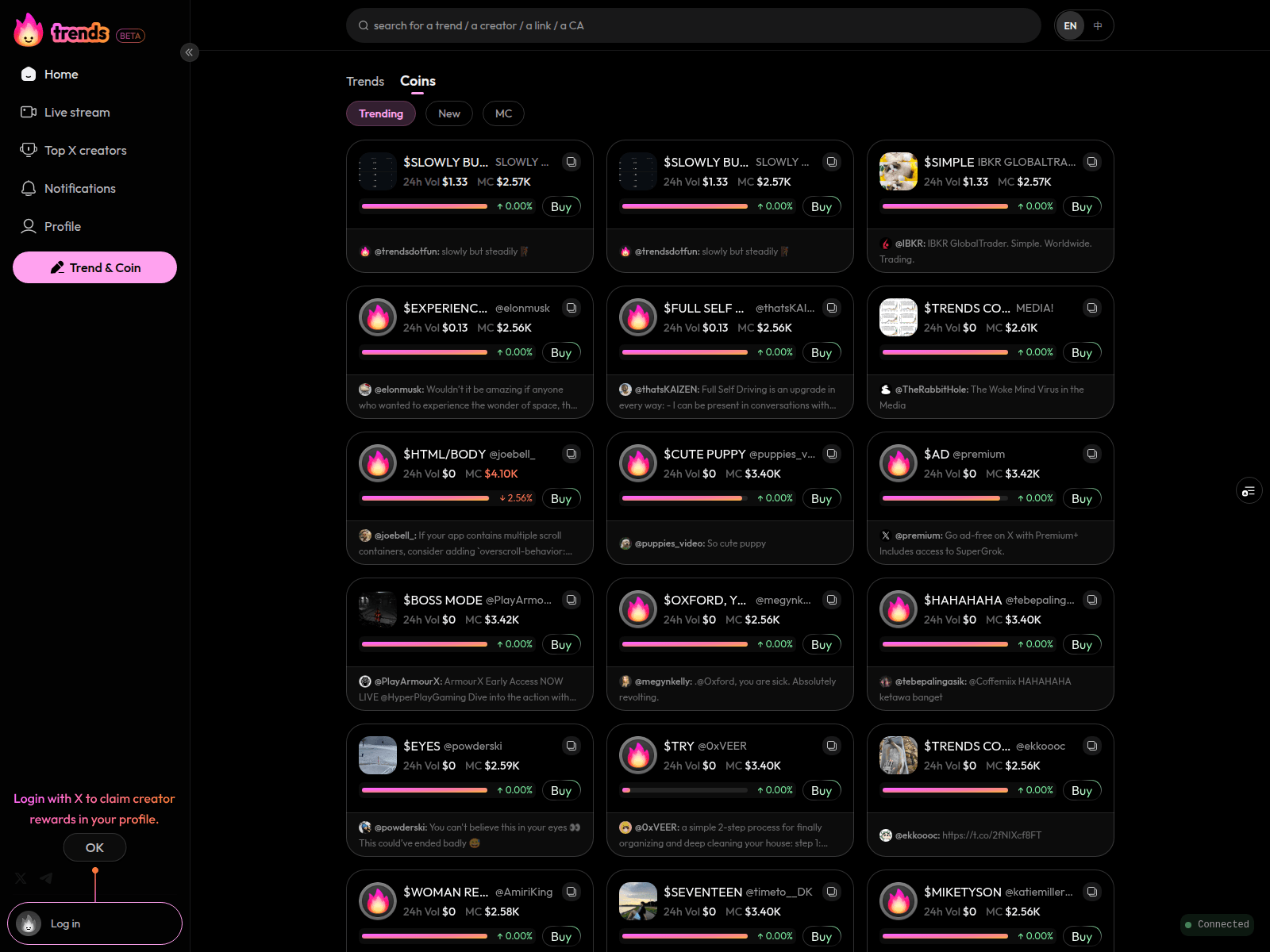 Screenshot of trendsfun-git-feature-jupiter-swap-takoprotocol.vercel.app