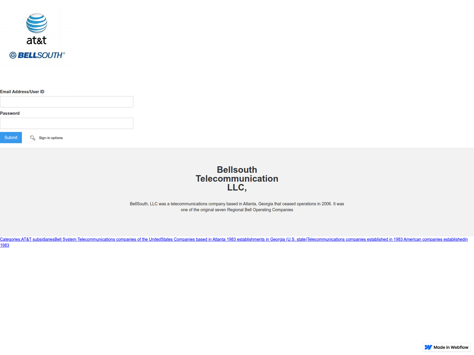 Screenshot of bellsouth-att-sign-in-02e55b.webflow.io