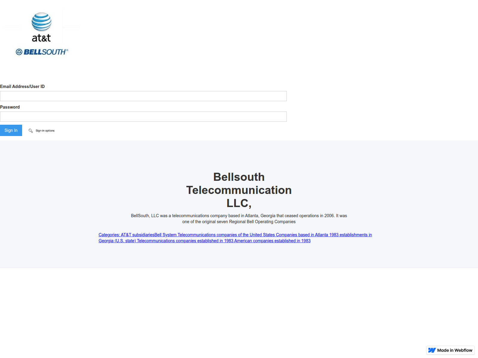 Screenshot of bellsouth-att-sign-in-fdbdf1.webflow.io