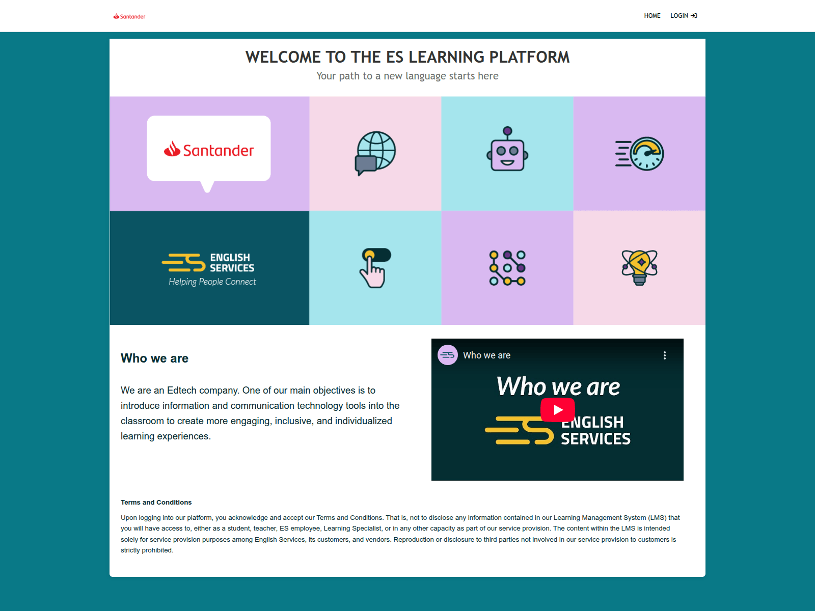 Screenshot of santander.lms.englishservices.com.ar