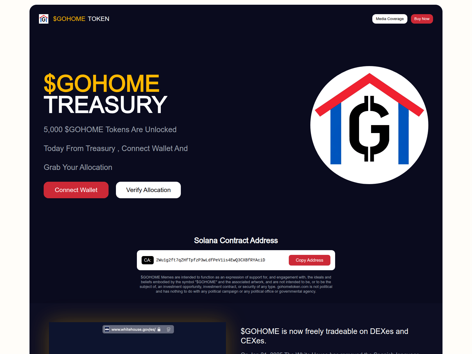 Screenshot of treasury-gohometoken.com