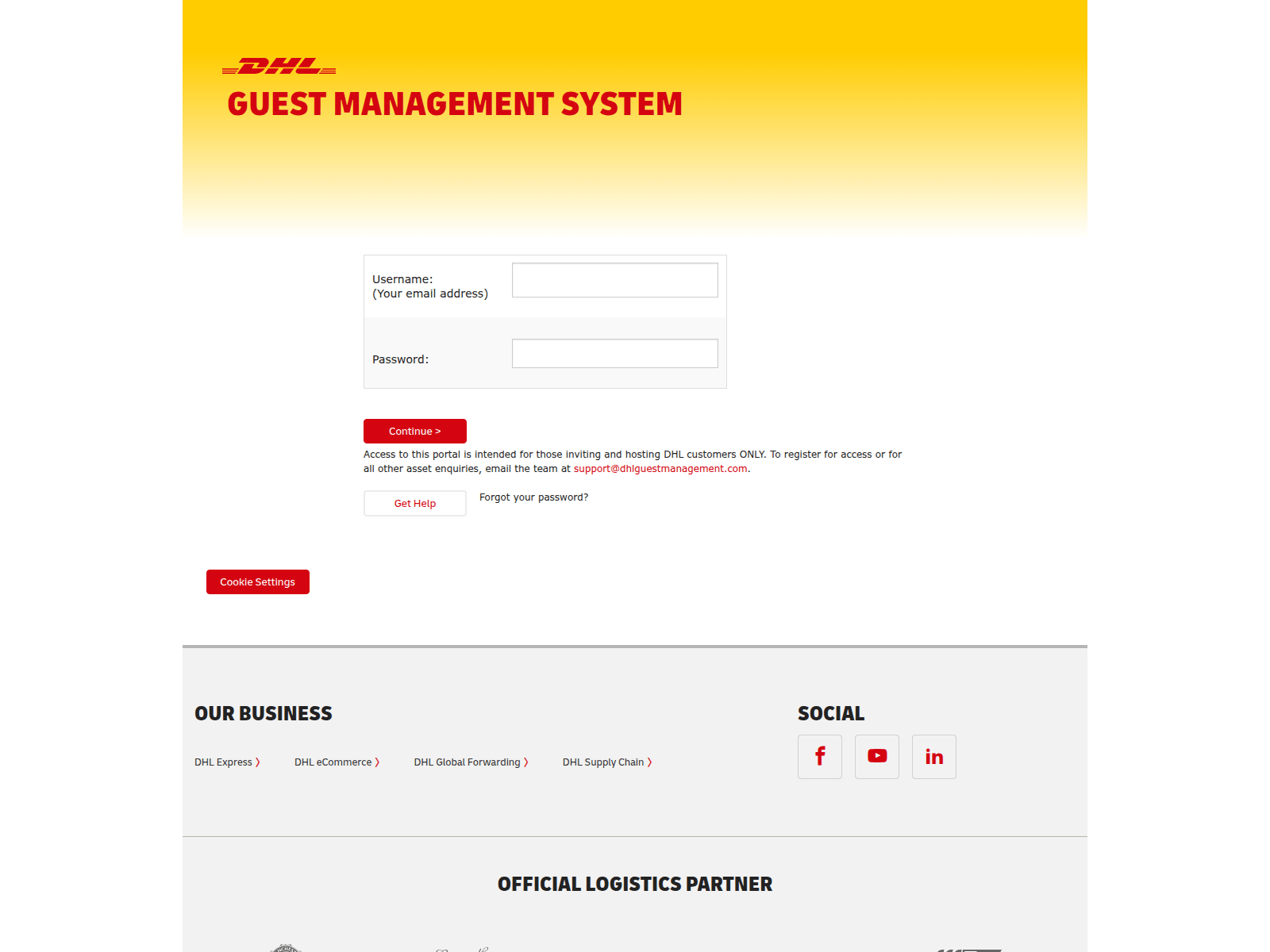 Screenshot of secure.dhlguestmanagement.com